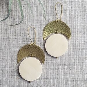 Juana Wood and Brass Earrings in Cream